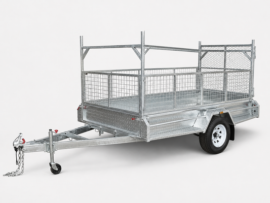 7 x 5 Cage Trailer Hire – Single Axle with Ramp & Ladder Racks